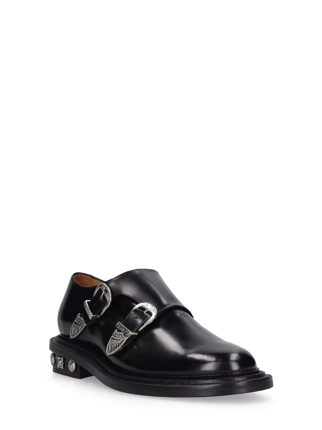 Black Genuine Leather Loafers with Metal Belt Buckle for Men
