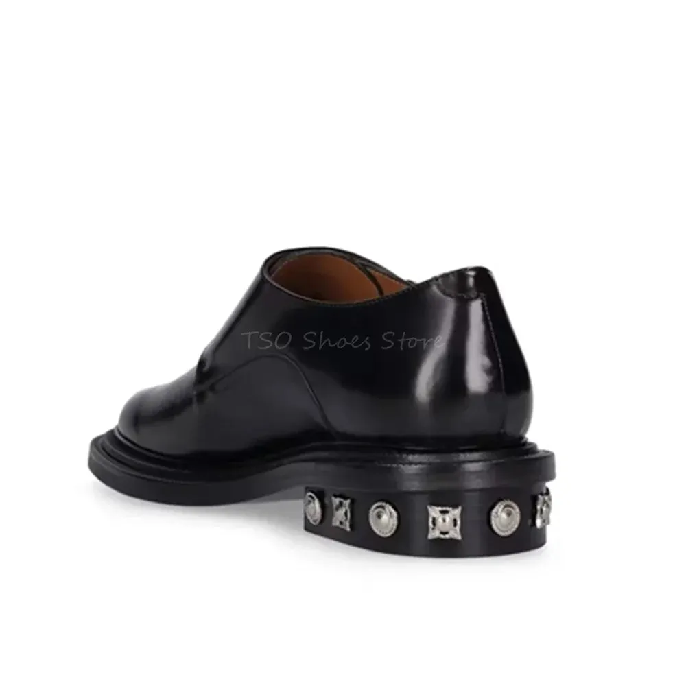 Black Genuine Leather Loafers with Metal Belt Buckle for Men