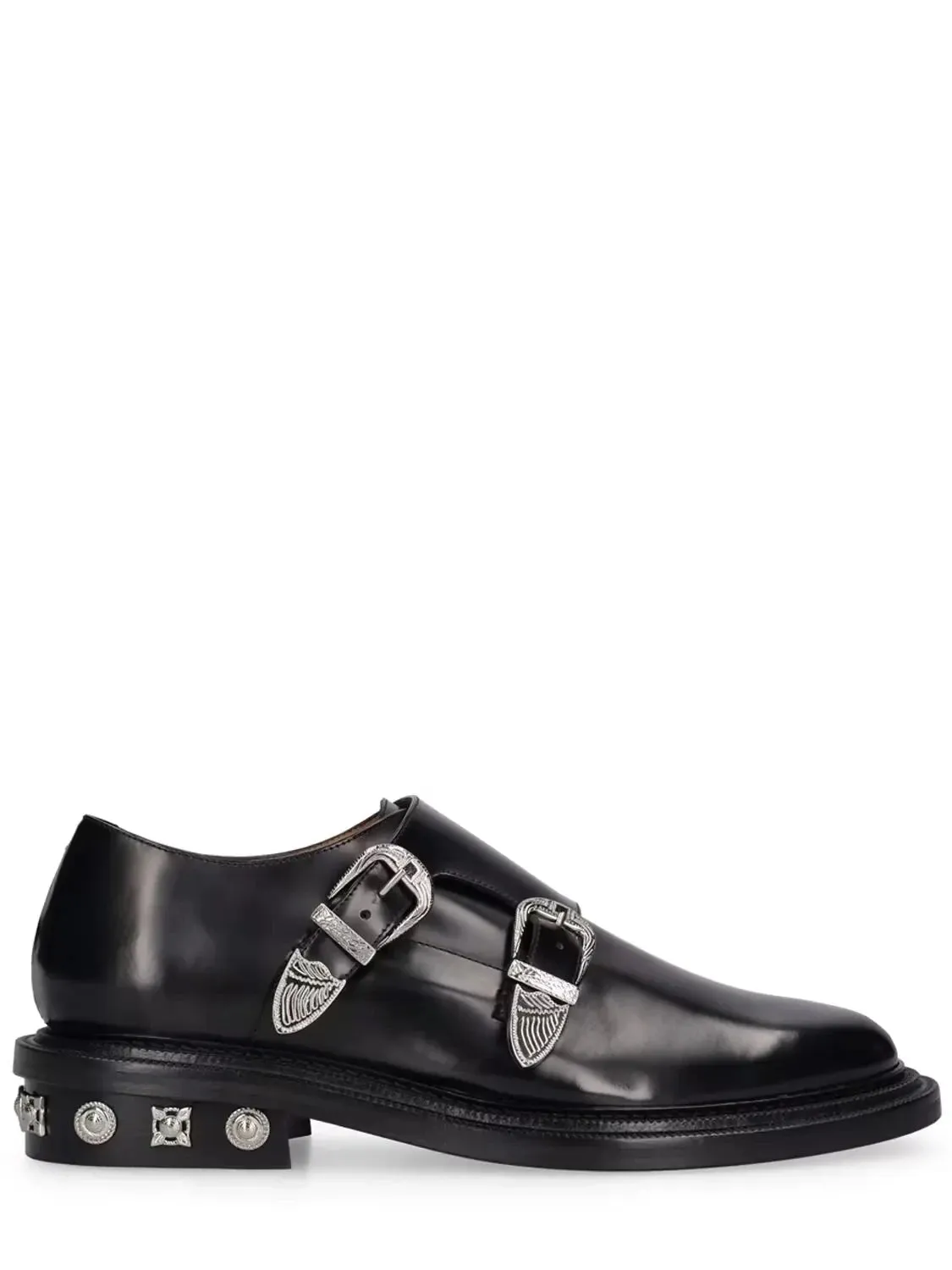 Black Genuine Leather Loafers with Metal Belt Buckle for Men