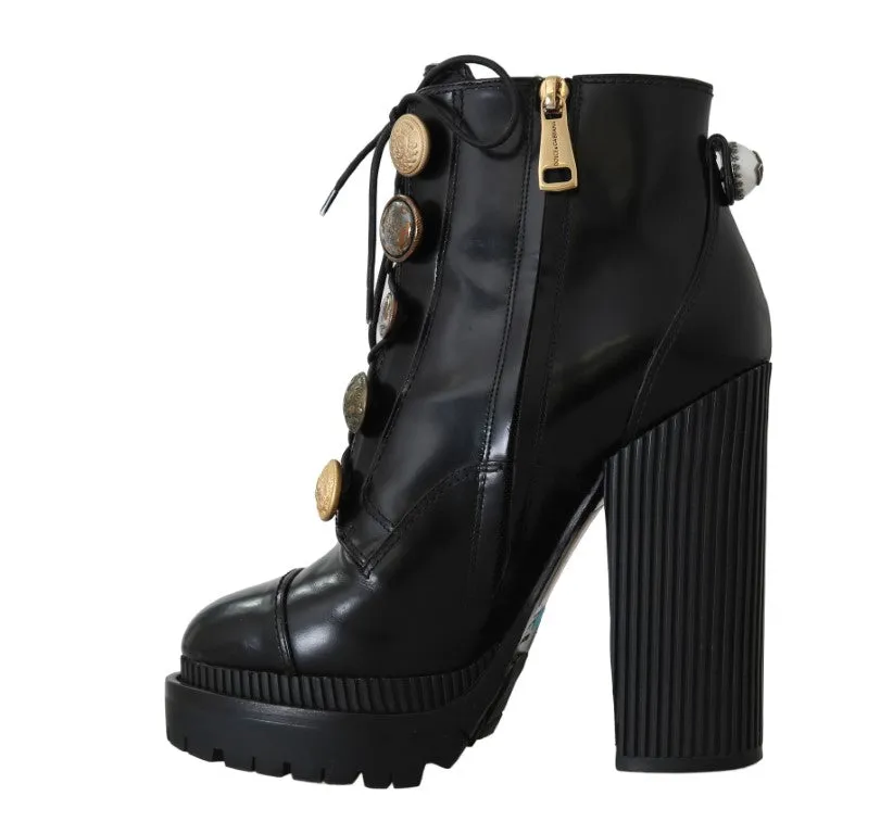 Black Leather DG Logo Ankle Boots