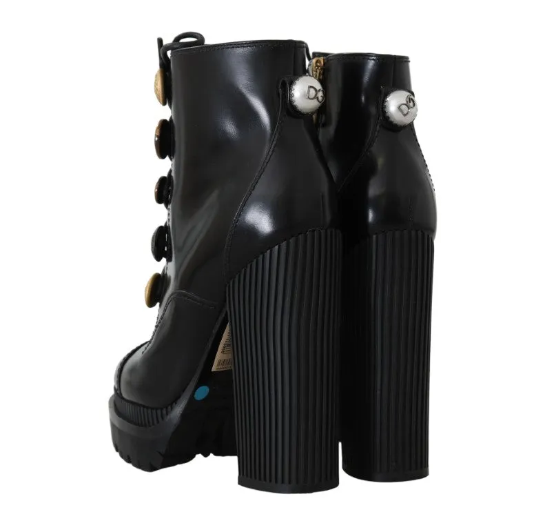 Black Leather DG Logo Ankle Boots