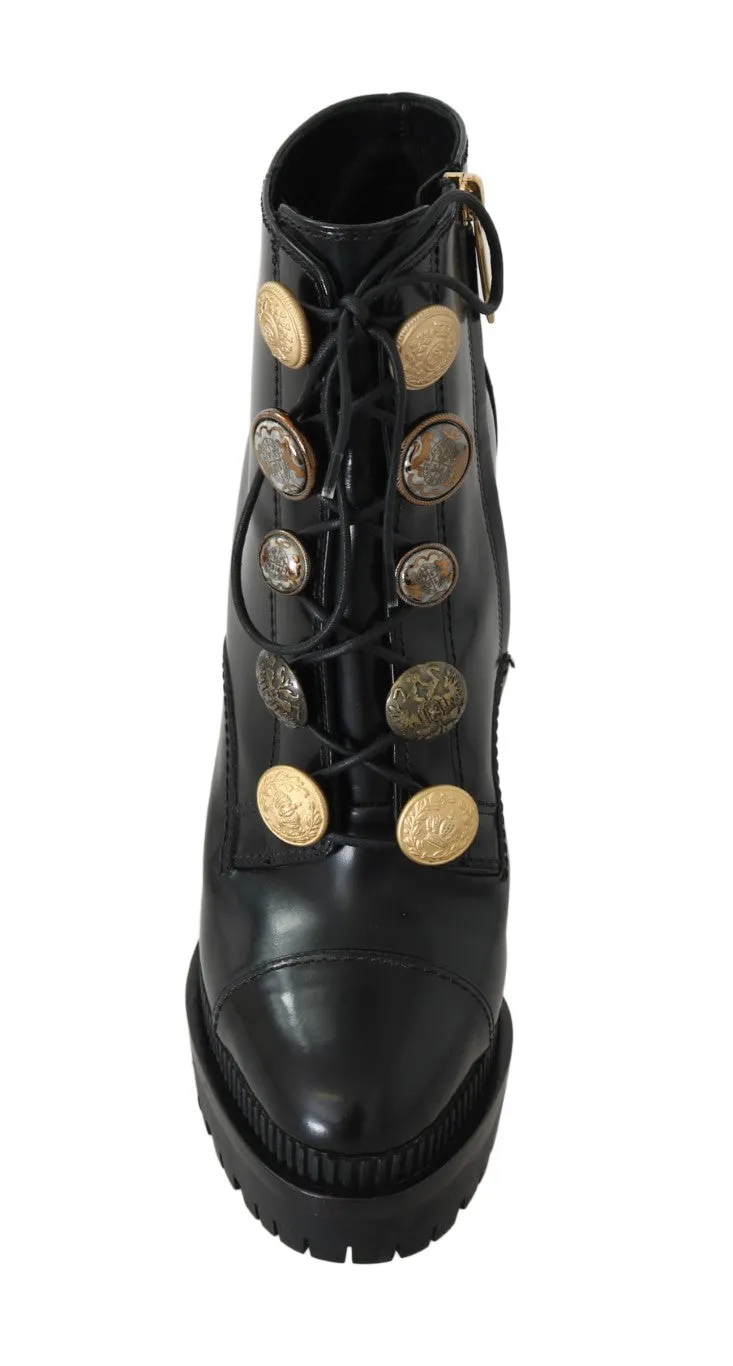 Black Leather DG Logo Ankle Boots
