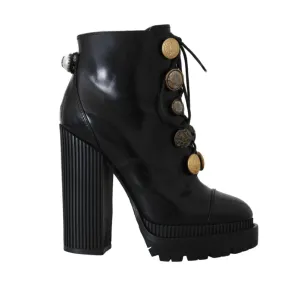 Black Leather DG Logo Ankle Boots
