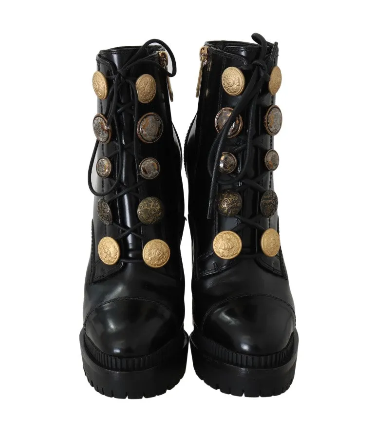 Black Leather DG Logo Ankle Boots