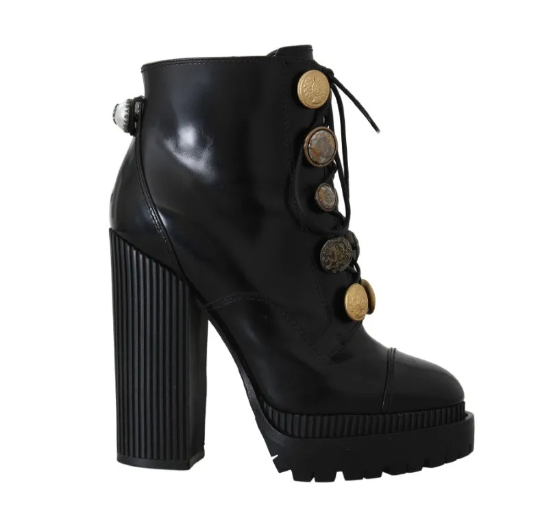 Black Leather DG Logo Ankle Boots