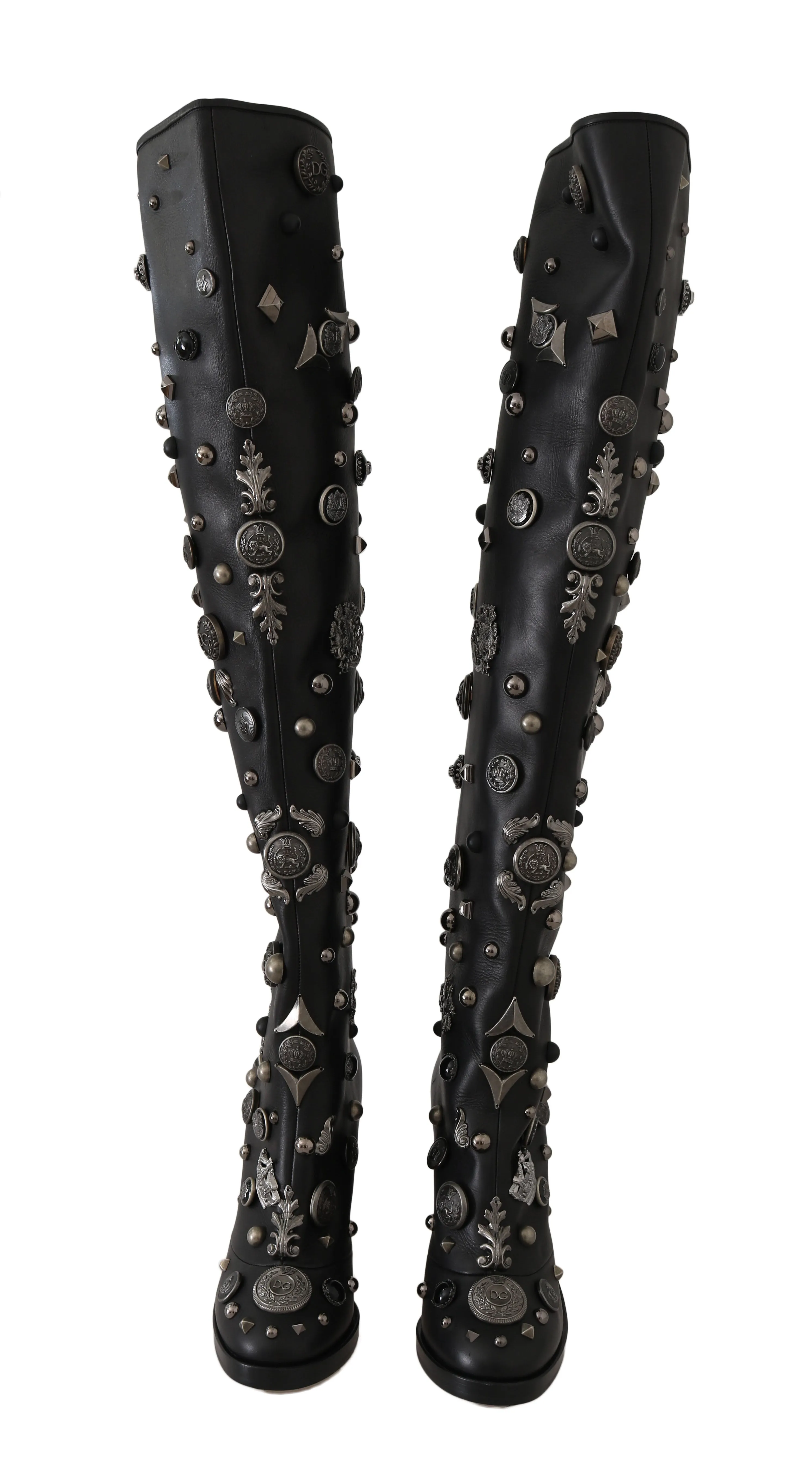 Black Leather DG Logo Studded Boots