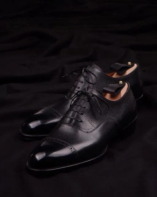 Black Leather Vinto Brogue Toe Cap Oxford Shoes - Formal Shoes
