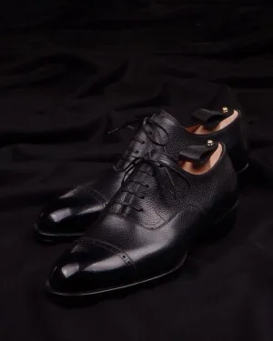 Black Leather Vinto Brogue Toe Cap Oxford Shoes - Formal Shoes