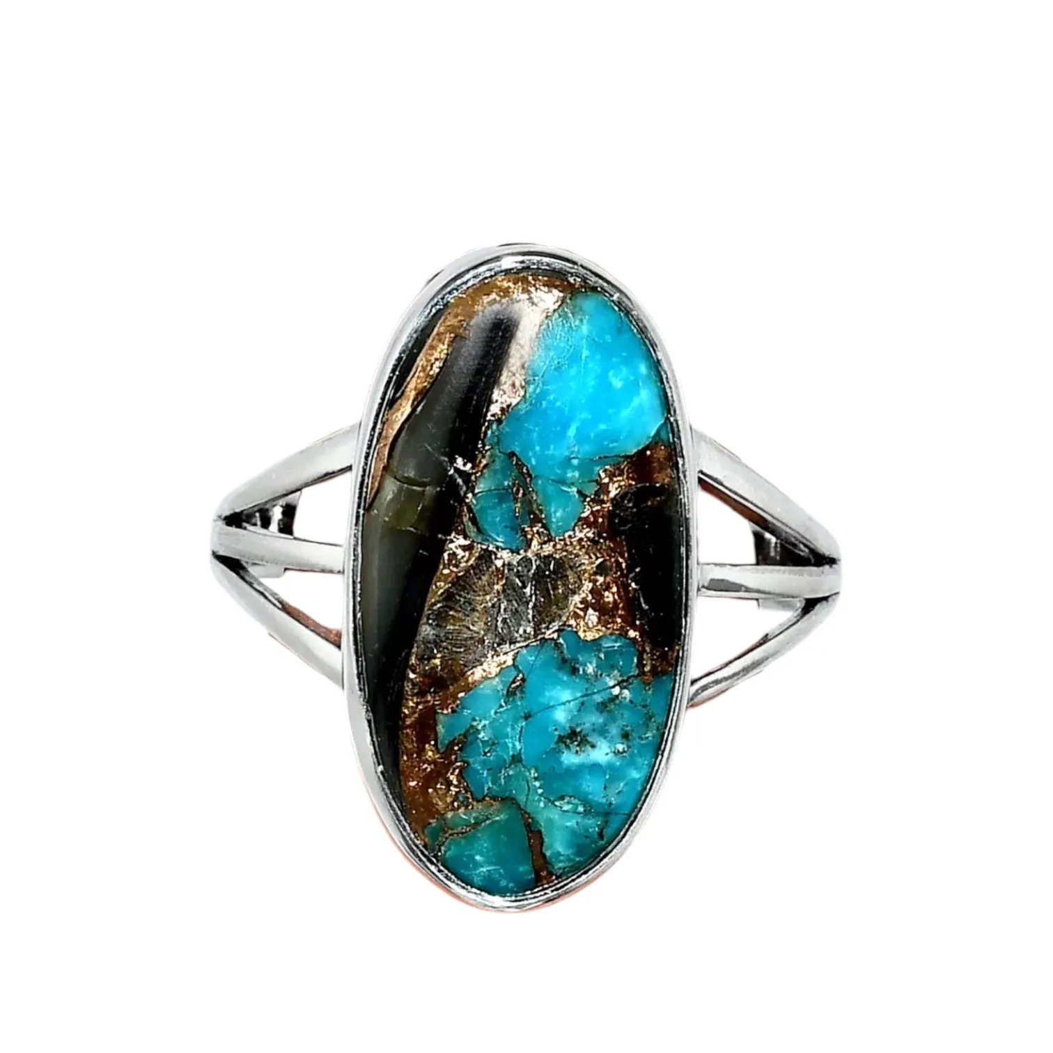 Black Shell & Blue Copper Turquoise Solid 925 Sterling Silver Ring 9.5
