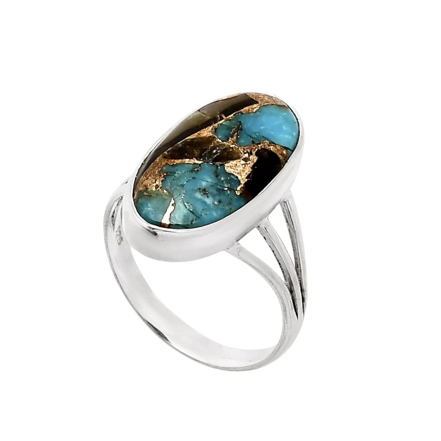 Black Shell & Blue Copper Turquoise Solid 925 Sterling Silver Ring 9.5