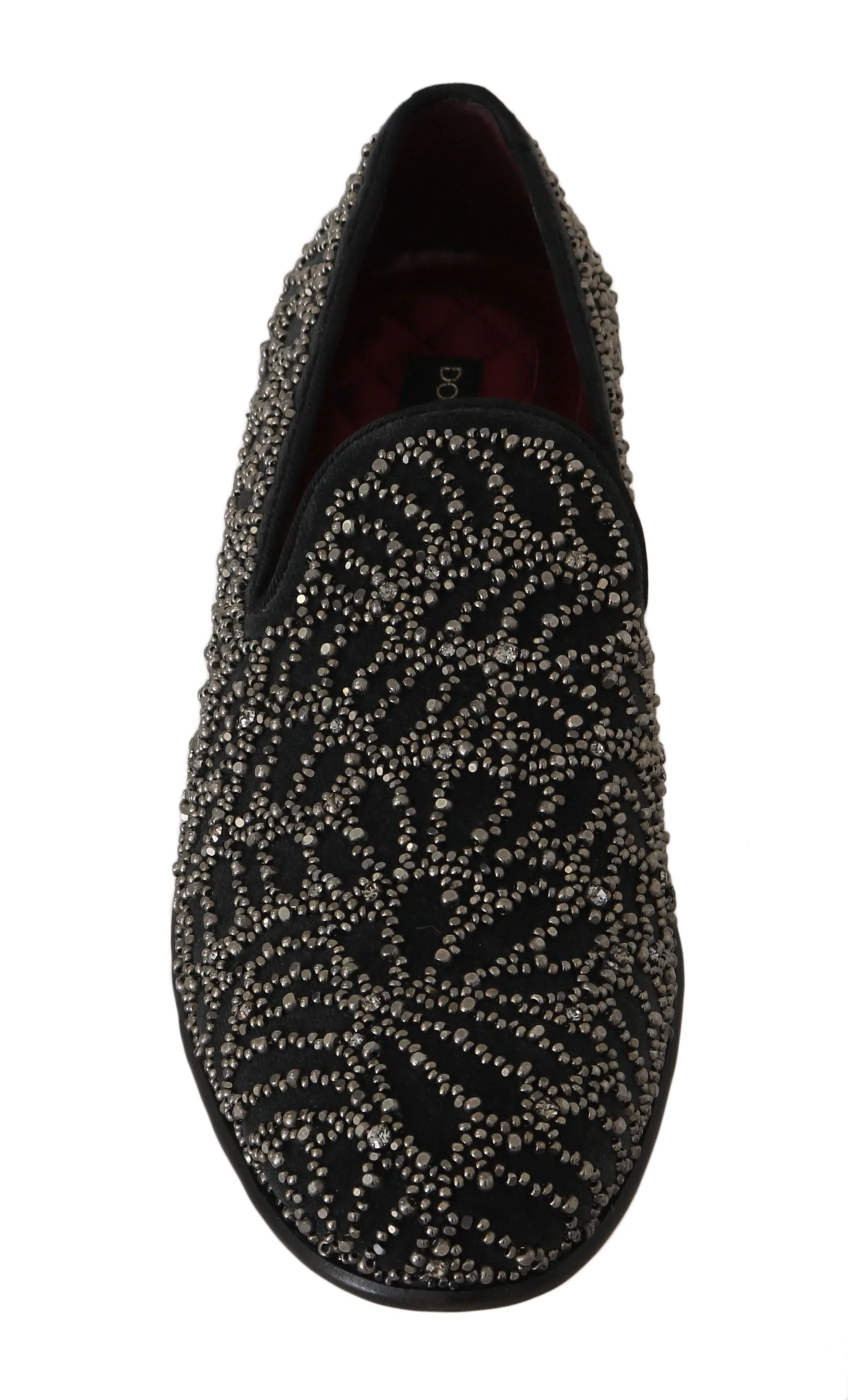 Black Velvet Crystal Beaded Loafers