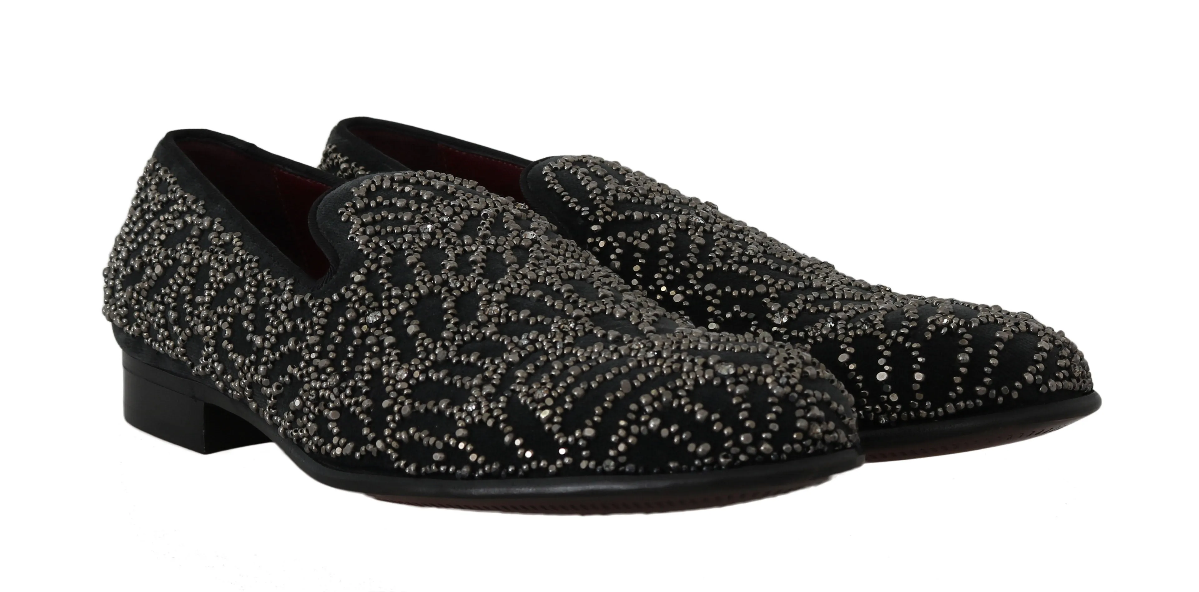 Black Velvet Crystal Beaded Loafers
