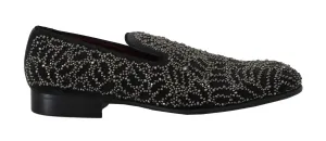 Black Velvet Crystal Beaded Loafers
