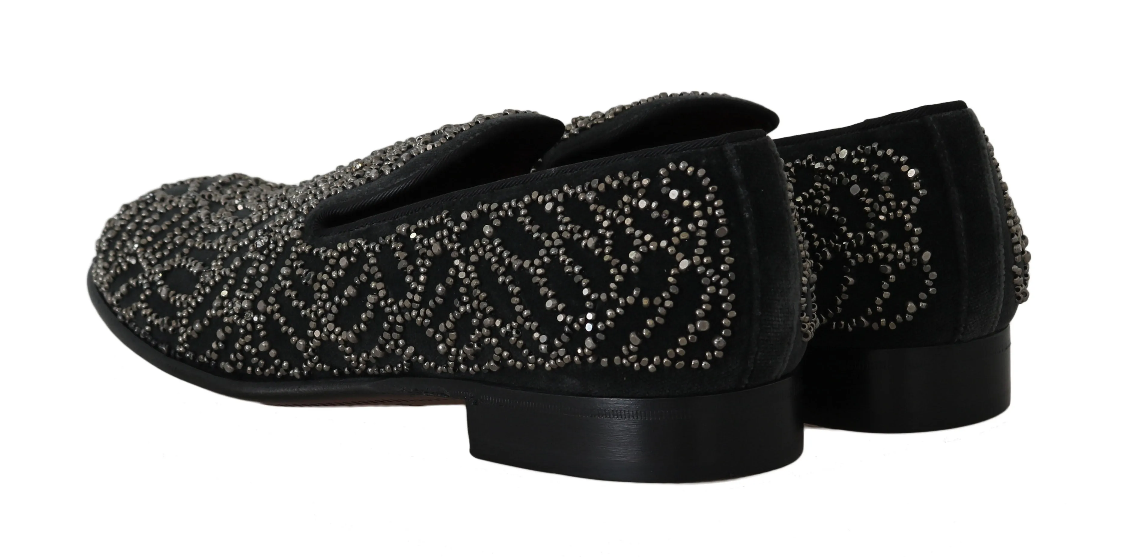 Black Velvet Crystal Beaded Loafers