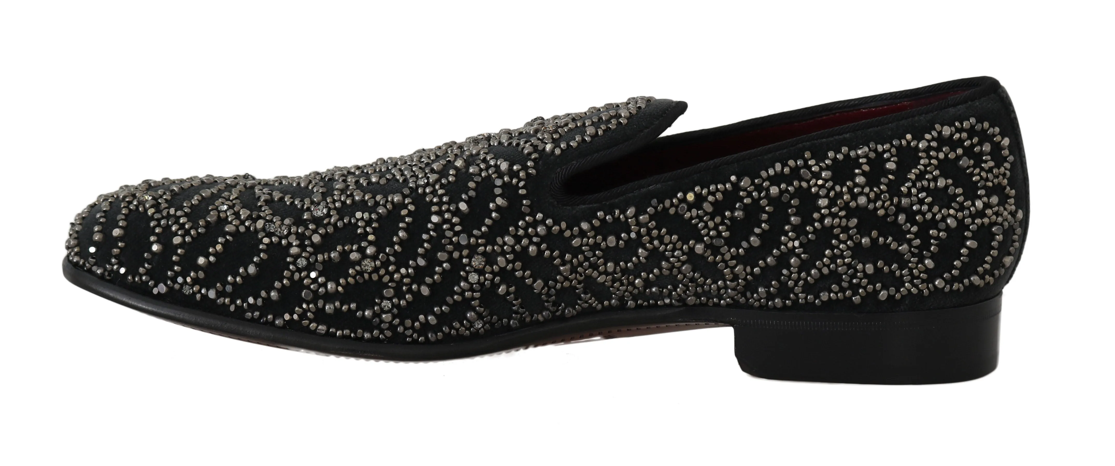Black Velvet Crystal Beaded Loafers