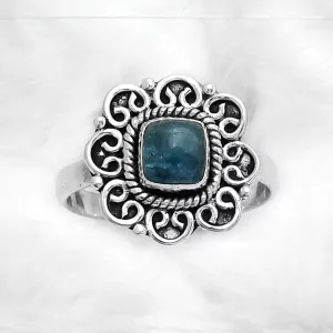 Blue Apatite Solid 925 Sterling Silver Ring 8.5