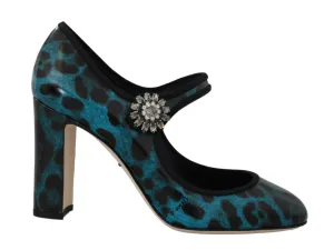 Blue Black Leopard Crystal Mary Jane Shoes