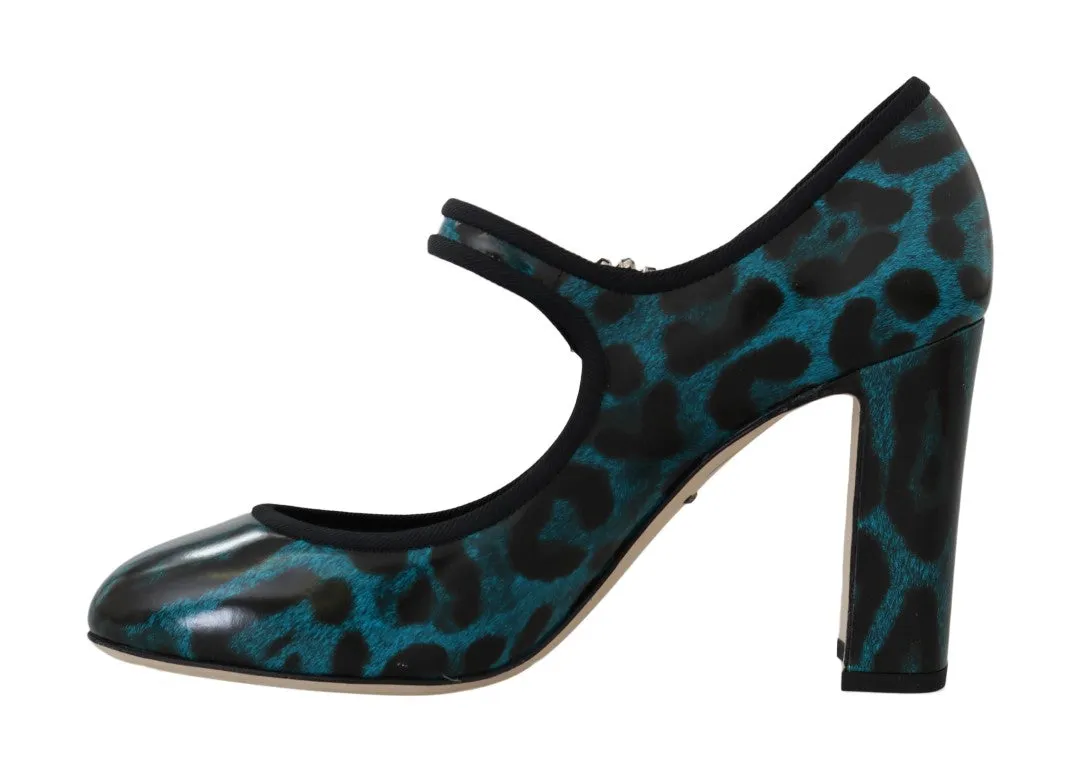 Blue Black Leopard Crystal Mary Jane Shoes