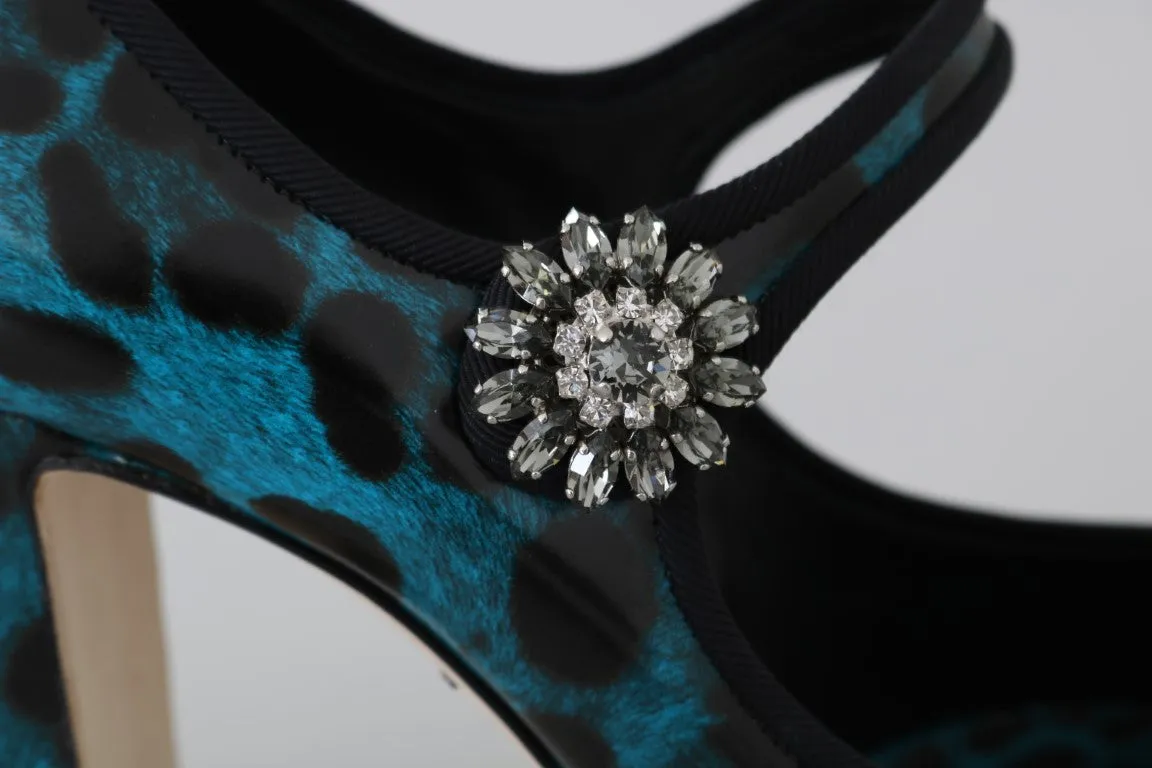 Blue Black Leopard Crystal Mary Jane Shoes