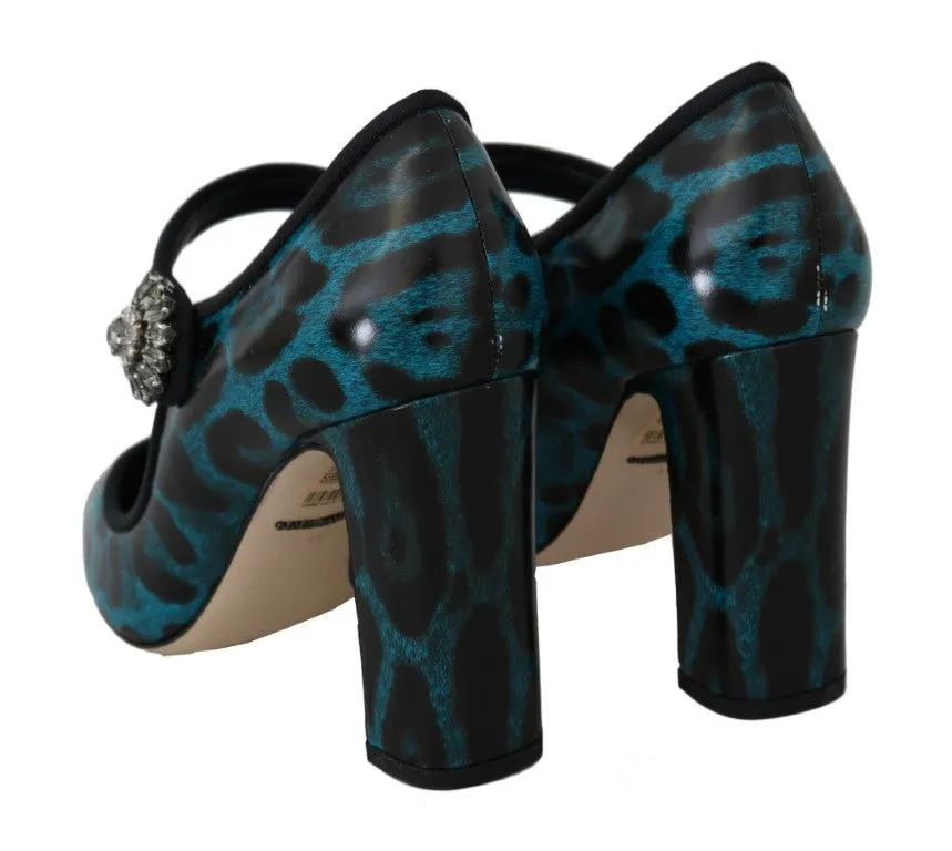 Blue Black Leopard Crystal Mary Jane Shoes