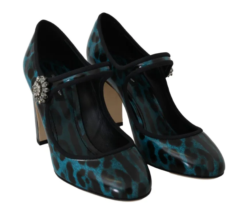 Blue Black Leopard Crystal Mary Jane Shoes