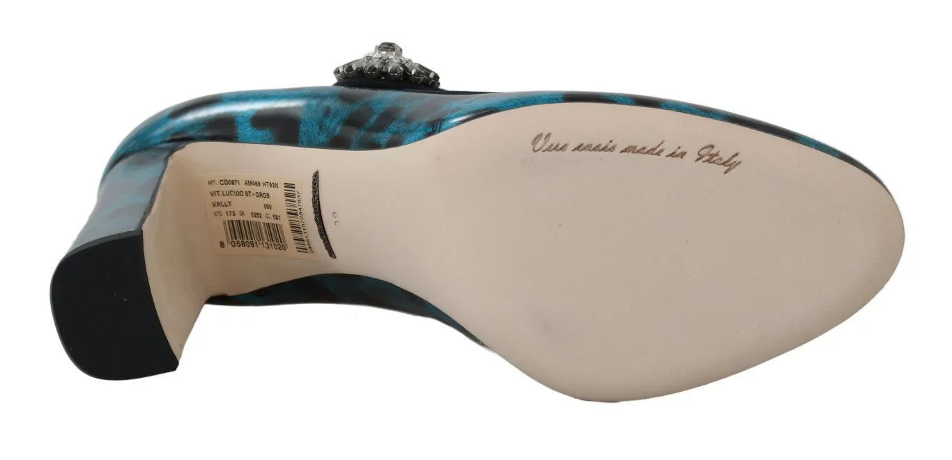 Blue Black Leopard Crystal Mary Jane Shoes