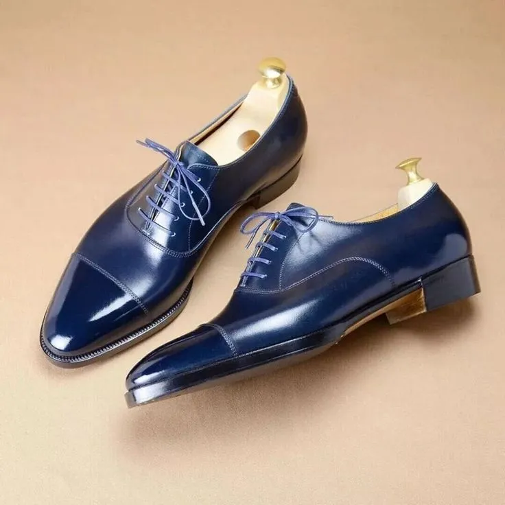 Blue Leather Isolde Brogue Toe Cap Oxfords - Formal Shoes