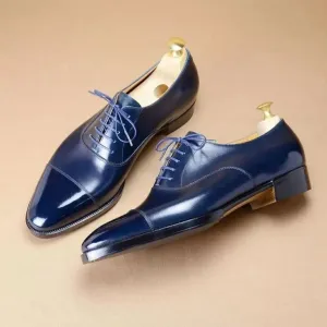 Blue Leather Isolde Brogue Toe Cap Oxfords - Formal Shoes