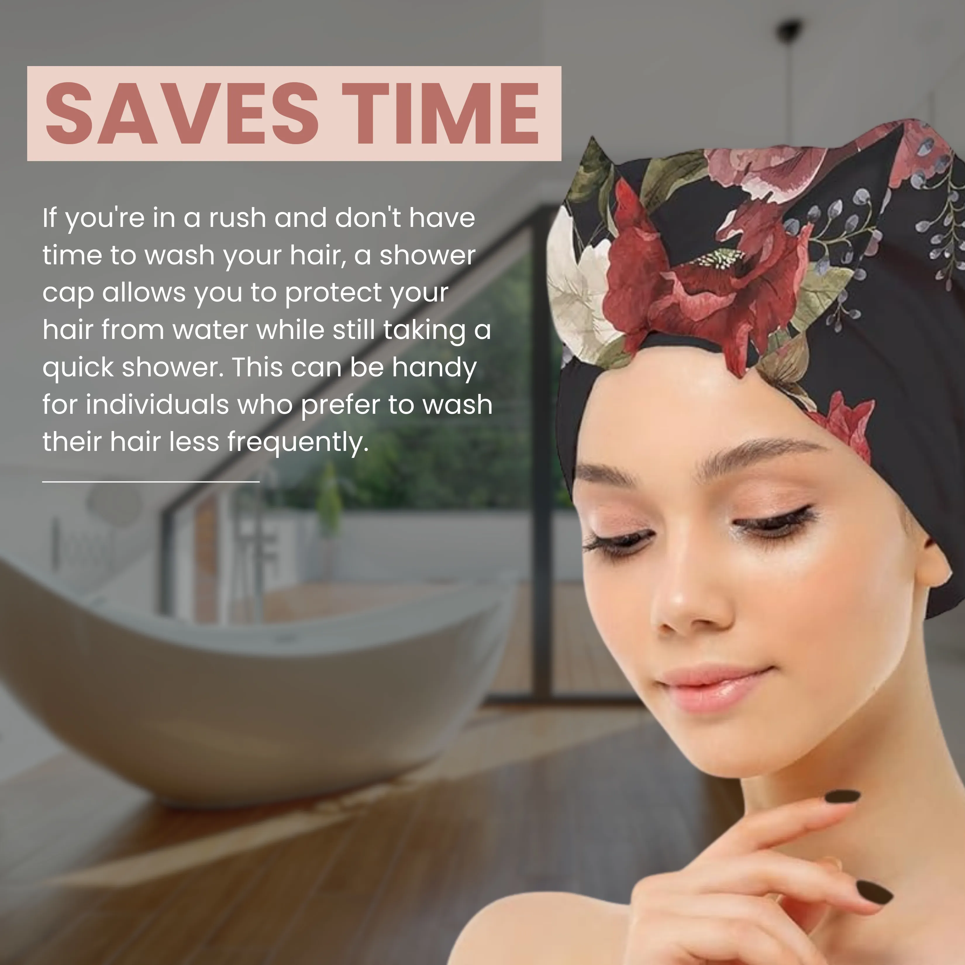 Bluhen - Black Floral Shower Cap