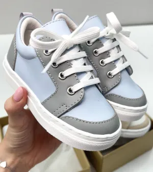 Borboleta Boys Rio Pale Blue And Light Grey Leather Shoes 6