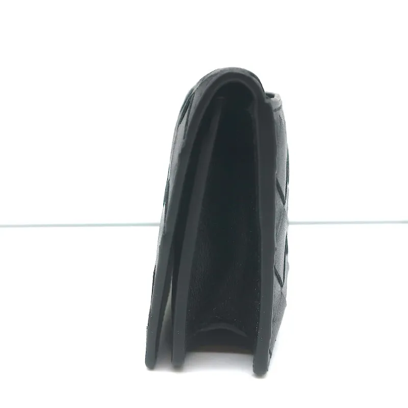Bottega Veneta Business Card Case Wallet Black Intrecciato Leather