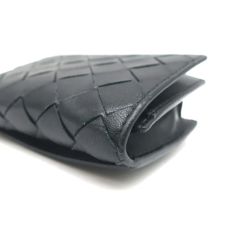 Bottega Veneta Business Card Case Wallet Black Intrecciato Leather