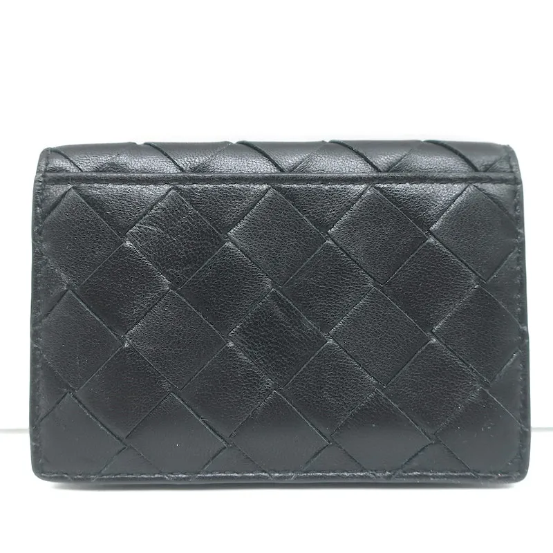 Bottega Veneta Business Card Case Wallet Black Intrecciato Leather