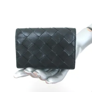 Bottega Veneta Business Card Case Wallet Black Intrecciato Leather