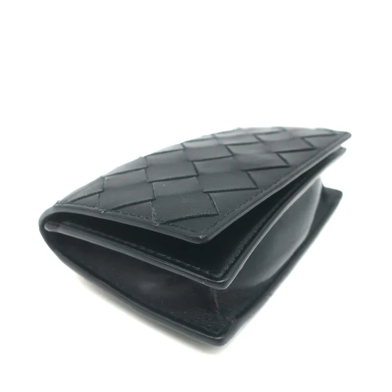 Bottega Veneta Business Card Case Wallet Black Intrecciato Leather