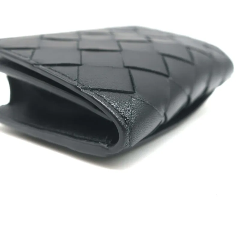 Bottega Veneta Business Card Case Wallet Black Intrecciato Leather