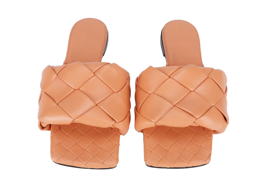 BOTTEGA VENETA LIDO FLAT SANDAL ORANGE LEATHER SIZE 37 WITH DUST COVER