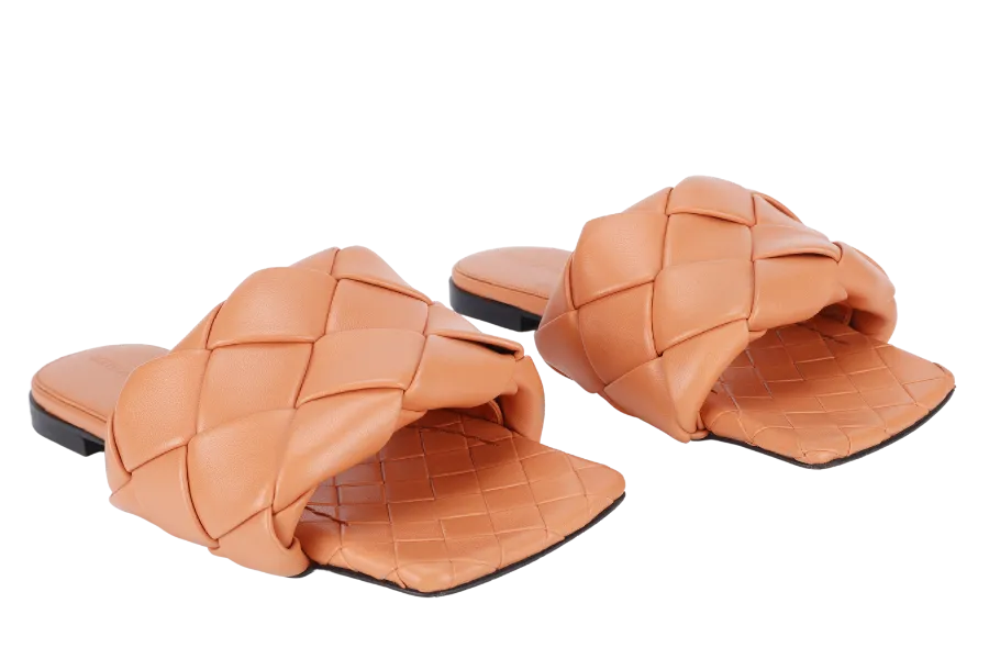 BOTTEGA VENETA LIDO FLAT SANDAL ORANGE LEATHER SIZE 37 WITH DUST COVER