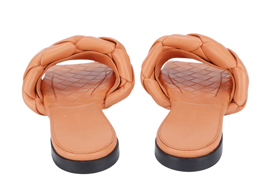 BOTTEGA VENETA LIDO FLAT SANDAL ORANGE LEATHER SIZE 37 WITH DUST COVER