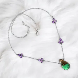 Boulder Chrysoprase & Amethyst Solid 925 Sterling Silver Necklace