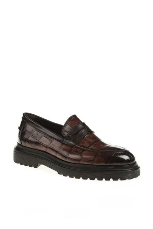 Brabion Aldo Leather Croco Brown Loafer Shoes - New Collection 2024/2025