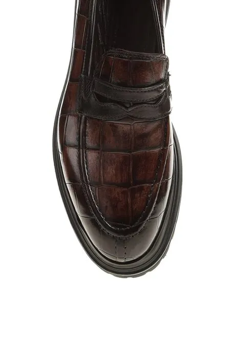 Brabion Aldo Leather Croco Brown Loafer Shoes - New Collection 2024/2025