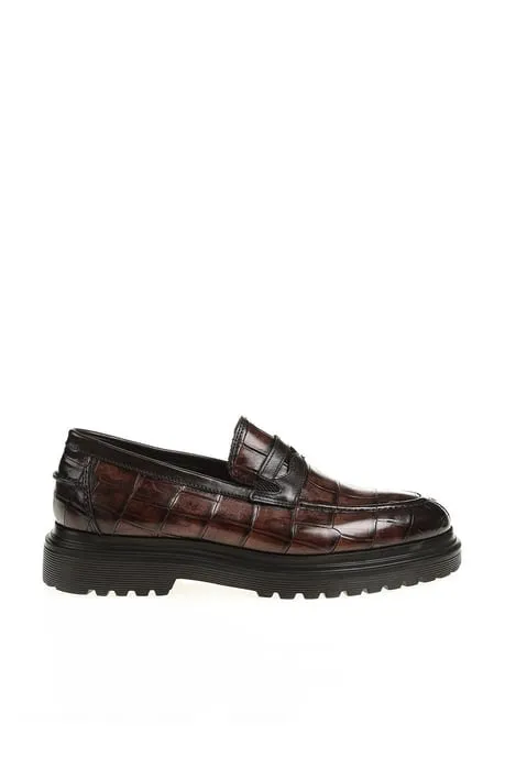 Brabion Aldo Leather Croco Brown Loafer Shoes - New Collection 2024/2025