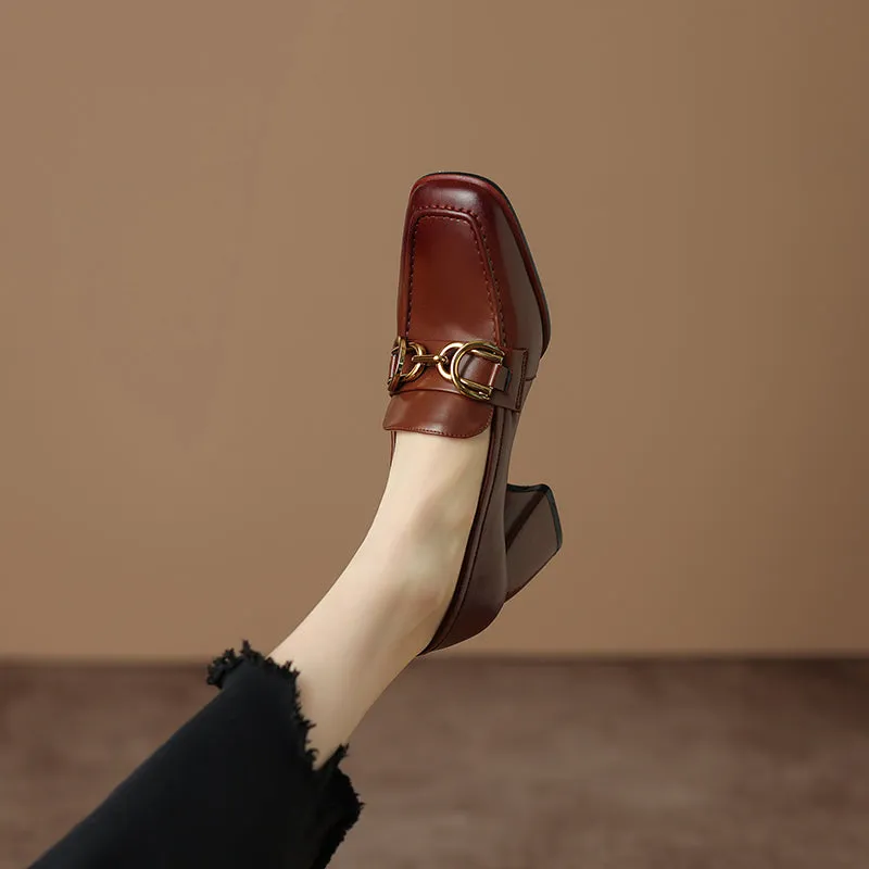 Bree Square Toe Brown Loafers with Heels