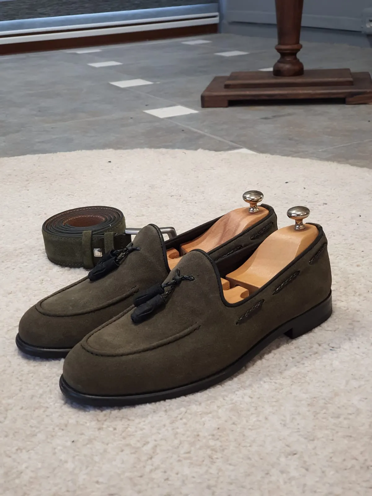 Bristol Khaki Suede Tassel Loafers