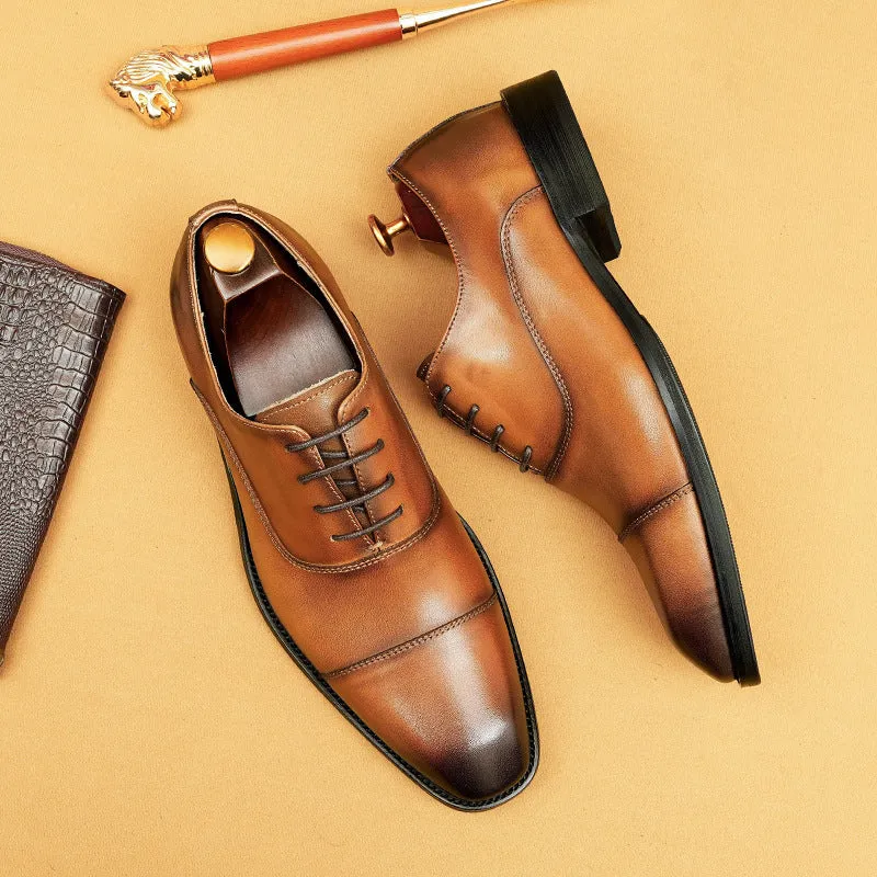British Leather Shoes Men's Business Formal Wear Authentic Leather Square Toe Oxford Shoes Groom Wedding Shoes Casual Men's Shoes20613