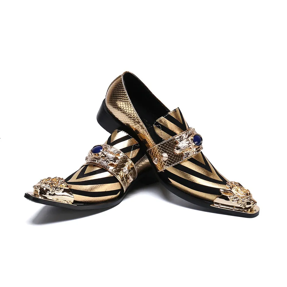 British Style Party Men Dress Shoes Stripe Genuine Leather Formal Shoes