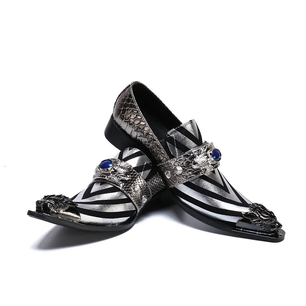 British Style Party Men Dress Shoes Stripe Genuine Leather Formal Shoes