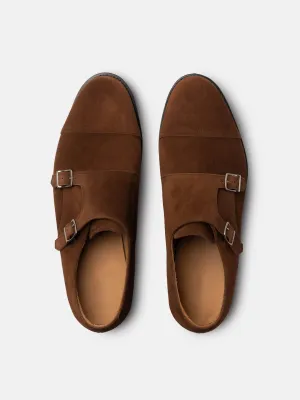 Browm Italian Suede Leather Double Monkstrap Shoes - Leather Shoes