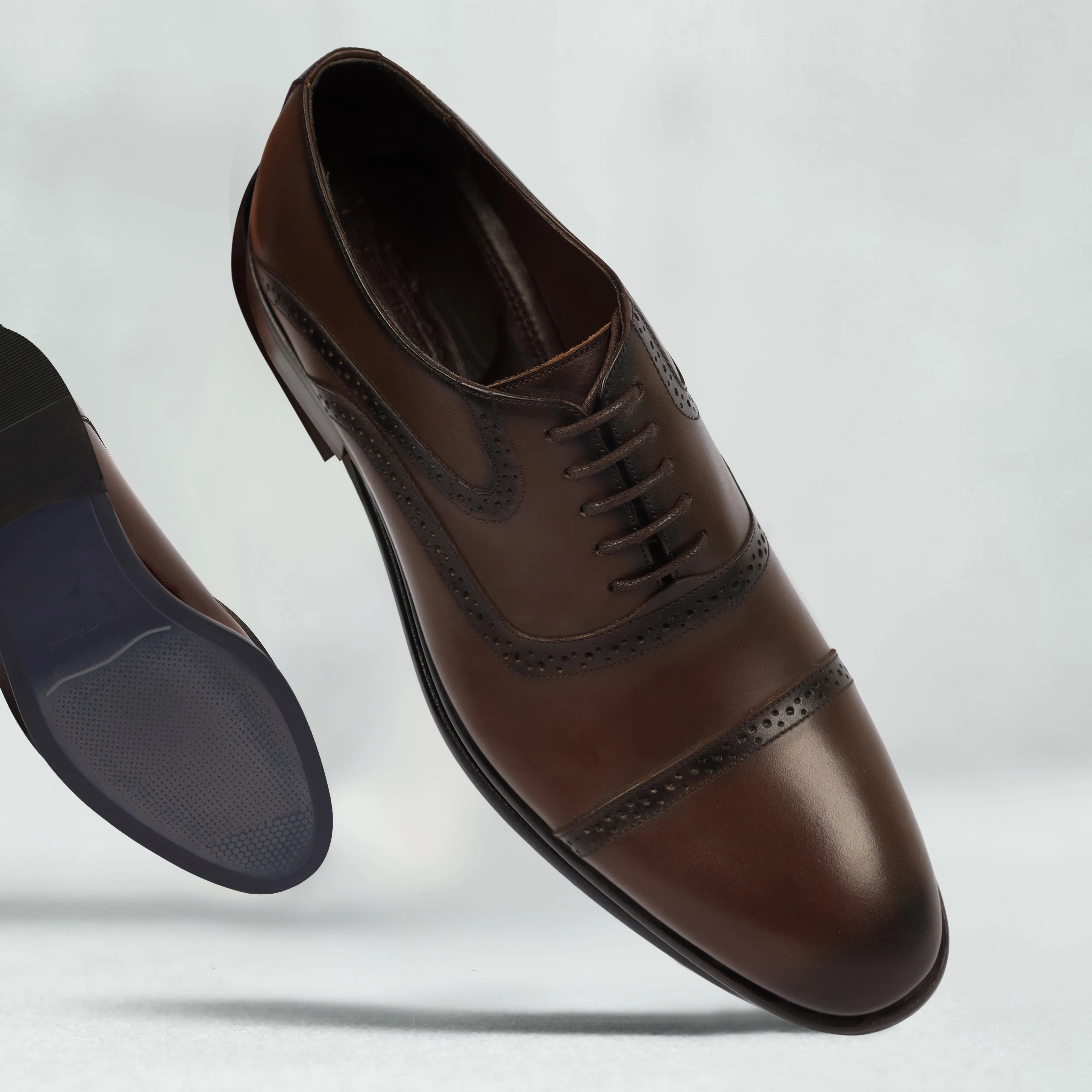Brown classic Semi Textured shoes - genuine leather